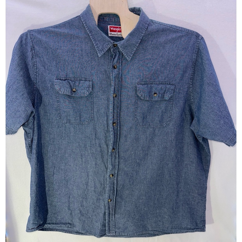 Vtg Wrangler‎ Shirt 3xl Blue Chambray Short Sleeve Button Up Denim (56X30.5)